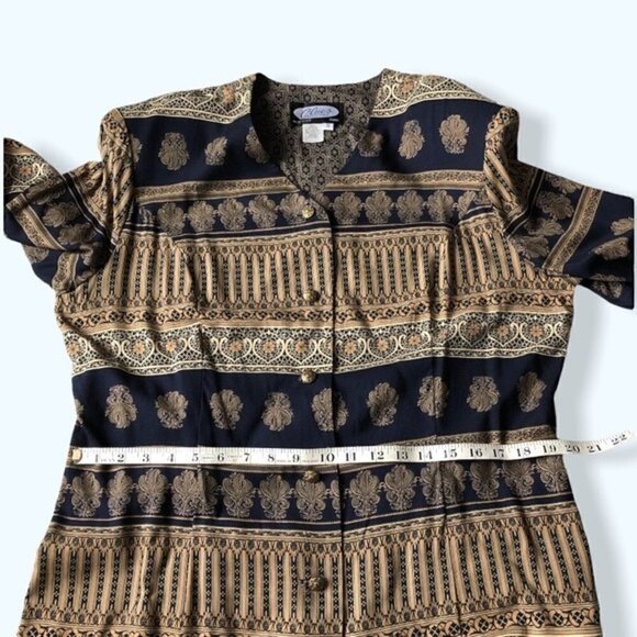 Vintage 80s Clues Collection Baroque Print Duster Robe Jacket Navy Tan XL - Picture 13 of 14